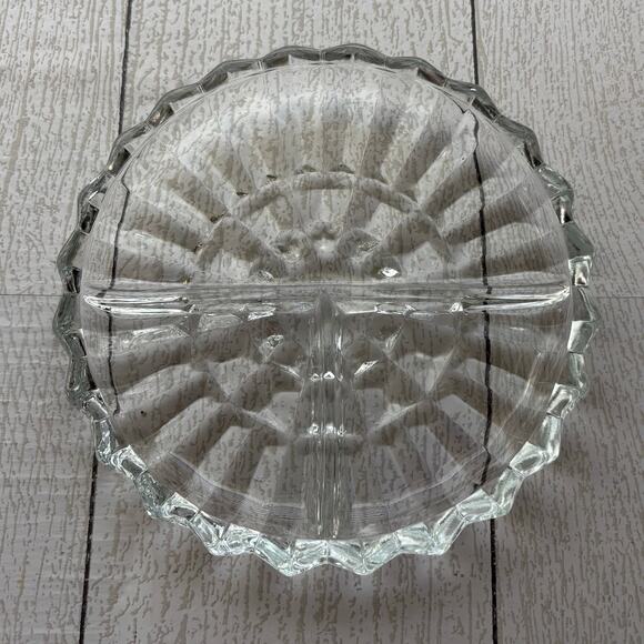 Vintage Tri-Cut Round Relish Dish – Elegant Glass Serving Piece - Picture 2 of 9